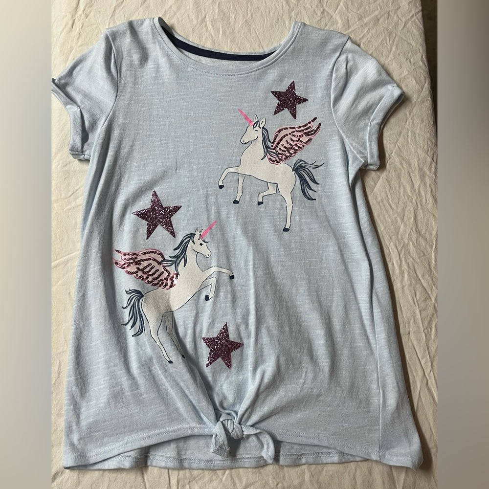 Sonoma Girls Tie Front Unicorn T-Shirt. Girls Tee Size 12 Light Blue Tee Kohl's